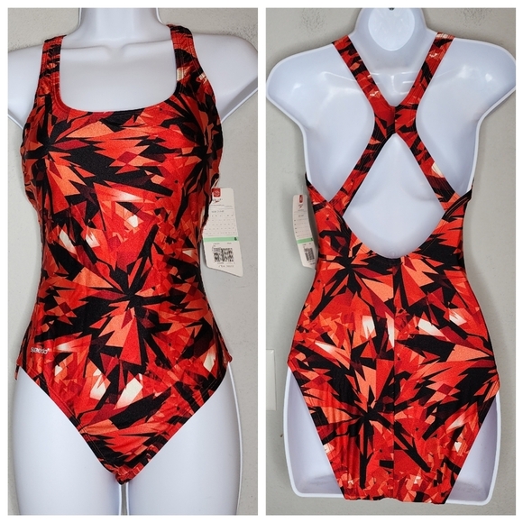 NWT Speedo Red Black one peice swimsuit. Women's size 8. - Picture 1 of 13